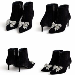 Kurt Geiger London Crystal Bow Velvet Booties Pointed Toe 38.5 / 8